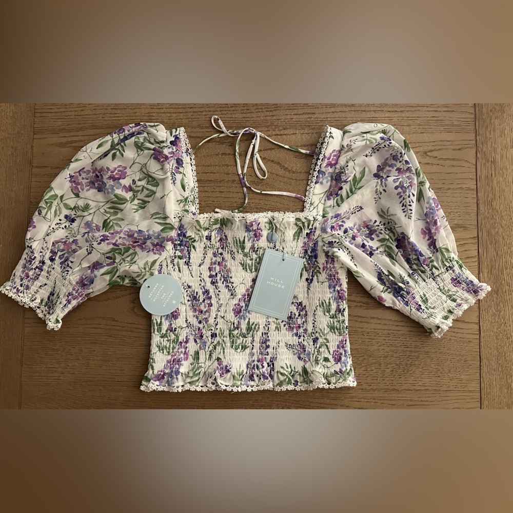 Hill House Wisteria Floral Smocked Nap Top in Cream, Lavender, Green
